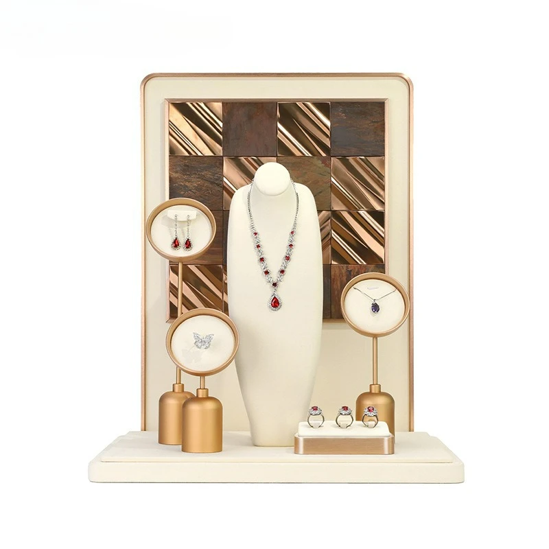 Light luxury jewelry window display beige microfiber necklace earrings ring display stand high-end jewelry display
Light luxury jewelry window display beige microfiber necklace earrings ring display stand high-end jewelry display