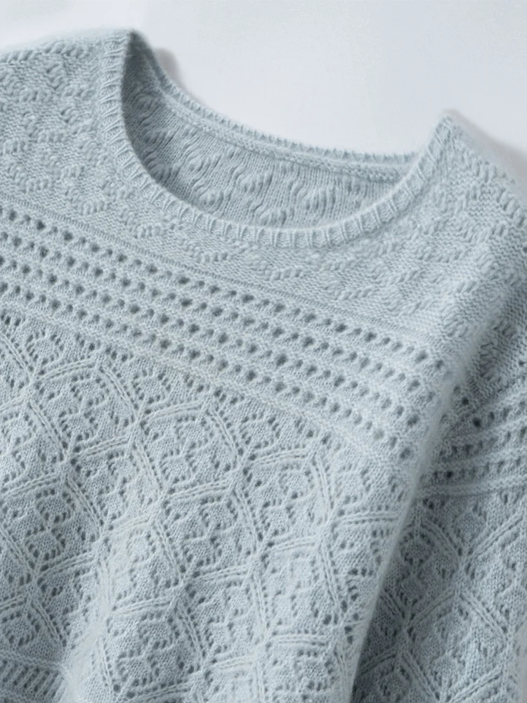 CHICUU Luxury Design Women's 100% Cashmere Sweater O-neck Hollow Long Sleeve Pullover Autumn Winter Grace Style Cashmere Knit 
CHICUU Luxury Design Women's 100% Cashmere Sweater O-neck Hollow Long Sleeve Pullover Autumn Winter Grace Style Cashmere Knit