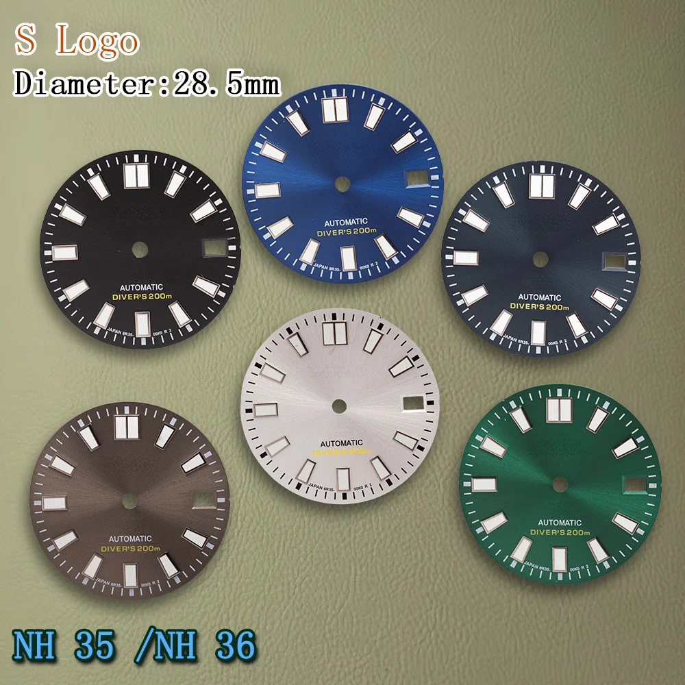Циферблат с логотипом S, 28,5 мм, NH35, циферблат для дайвера Sunburst, подходит для NH35/NH36/4R/7S, японский механизм, сильный C3, зеленый светящийся, аксессуары для часов
Циферблат с логотипом S, 28,5 мм, NH35, циферблат для дайвера Sunburst, подходит для NH35/NH36/4R/7S, японский механизм, сильный C3, зеленый светящийся, аксессуары для часов