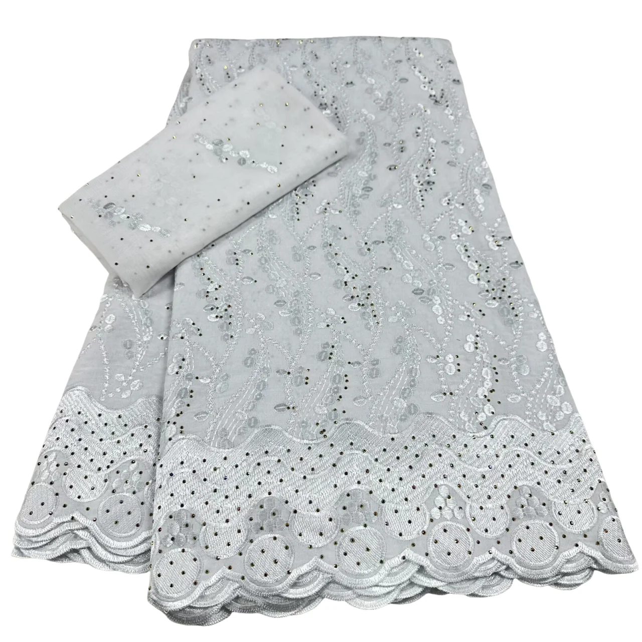 White 5+2 Yards With Scarf Swiss Stones Lace Fabric Lace Embroidery African 100% Cotton Fabrics Swiss Voile lace Dubai Style Sew
White 5+2 Yards With Scarf Swiss Stones Lace Fabric Lace Embroidery African 100% Cotton Fabrics Swiss Voile lace Dubai Style Sew