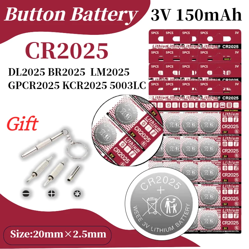 CR2025 3V Lithium Coin Battery DL2025/BR2025/5003LC/LM2025 - Long Lasting Watch Battery for Toys, Clocks, Calculators, Key Fobs
CR2025 3V Lithium Coin Battery DL2025/BR2025/5003LC/LM2025 - Long Lasting Watch Battery for Toys, Clocks, Calculators, Key Fobs