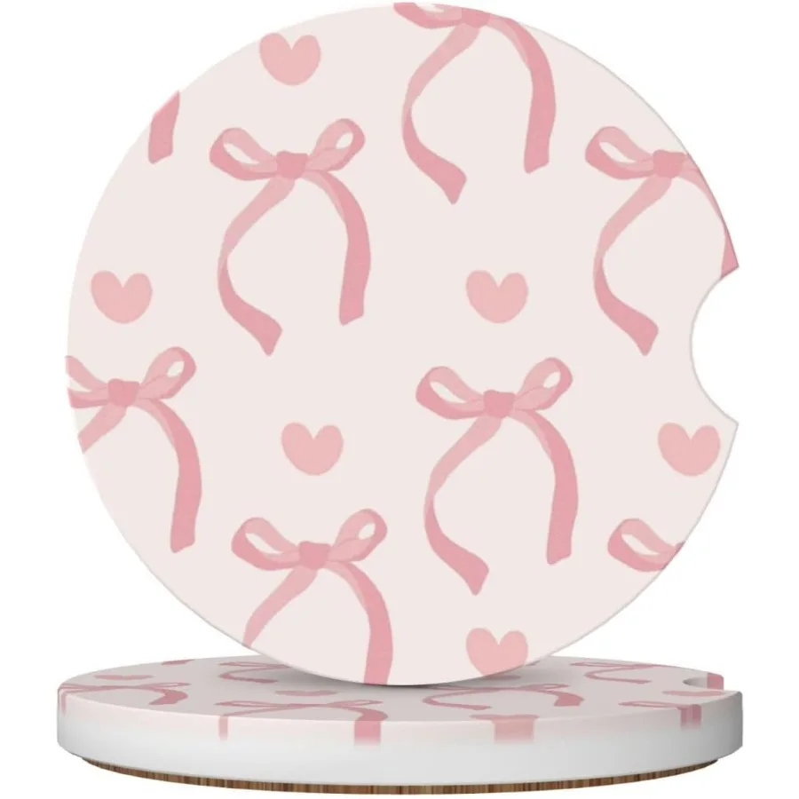 Pink Bow Love Heart Car Cup Holder Coaster 2 Pack Absorbent Ceramic Car Coasters for Cup Holders Car Accessories Interior for W
Pink Bow Love Heart Car Cup Holder Coaster 2 Pack Absorbent Ceramic Car Coasters for Cup Holders Car Accessories Interior for W
