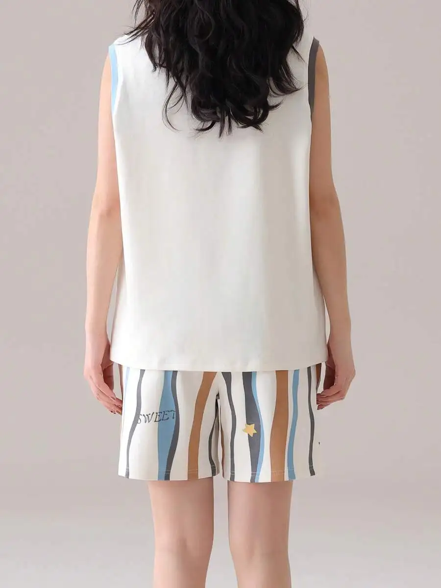 2pcs Women Sleeveless Round Neck Top And Striped Shorts Pajama Set Soft Comfortable For Spring Summer
2pcs Women Sleeveless Round Neck Top And Striped Shorts Pajama Set Soft Comfortable For Spring Summer