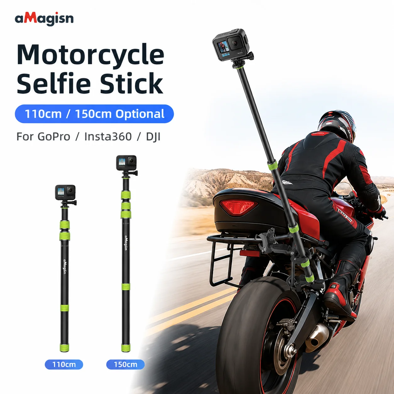 AMagisn Motorcycle Selfie Stick 110cm 150cm Telescopic Extension Pole for GoPro Insta360 DJI Action Camera Cycling Mount
AMagisn Motorcycle Selfie Stick 110cm 150cm Telescopic Extension Pole for GoPro Insta360 DJI Action Camera Cycling Mount
