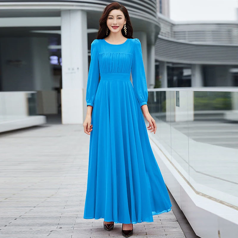 Solid O-Neck Chiffon Dress Women's 2022 New Slim Holiday Beach Long Vestidos Elegant Vintage High Waist Bohemian Dresses Female
Solid O-Neck Chiffon Dress Women's 2022 New Slim Holiday Beach Long Vestidos Elegant Vintage High Waist Bohemian Dresses Female