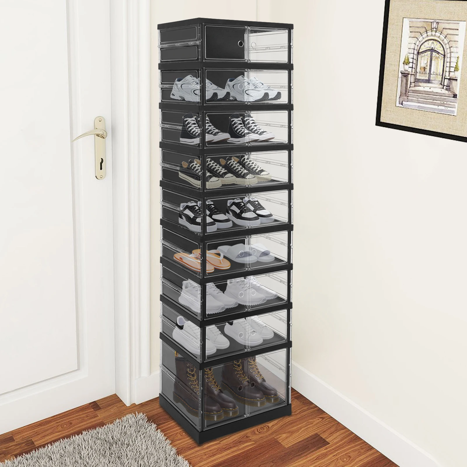 Bathroom Organizer, 9-Tier Shoe Storage, Magnetic Double Doors, Clear Panels, Ideal for High Heels and Boots
Bathroom Organizer, 9-Tier Shoe Storage, Magnetic Double Doors, Clear Panels, Ideal for High Heels and Boots