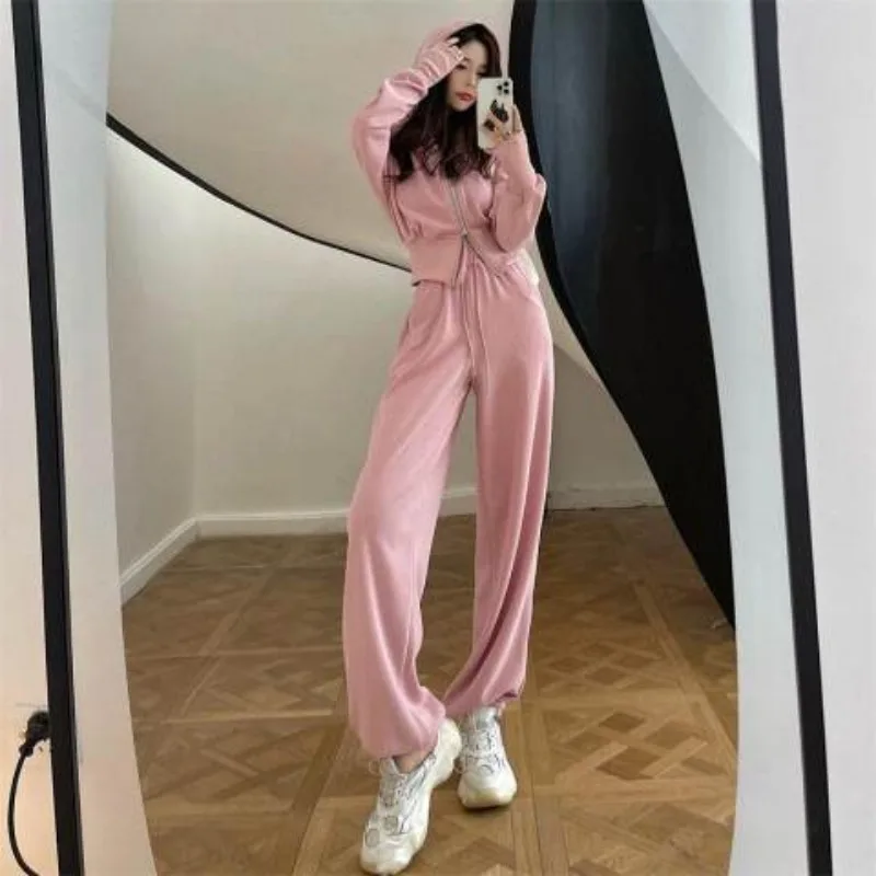 Women's Pink Cropped Hooded Zip-Up Two-Piece Loungewear Set
Women's Pink Cropped Hooded Zip-Up Two-Piece Loungewear Set
