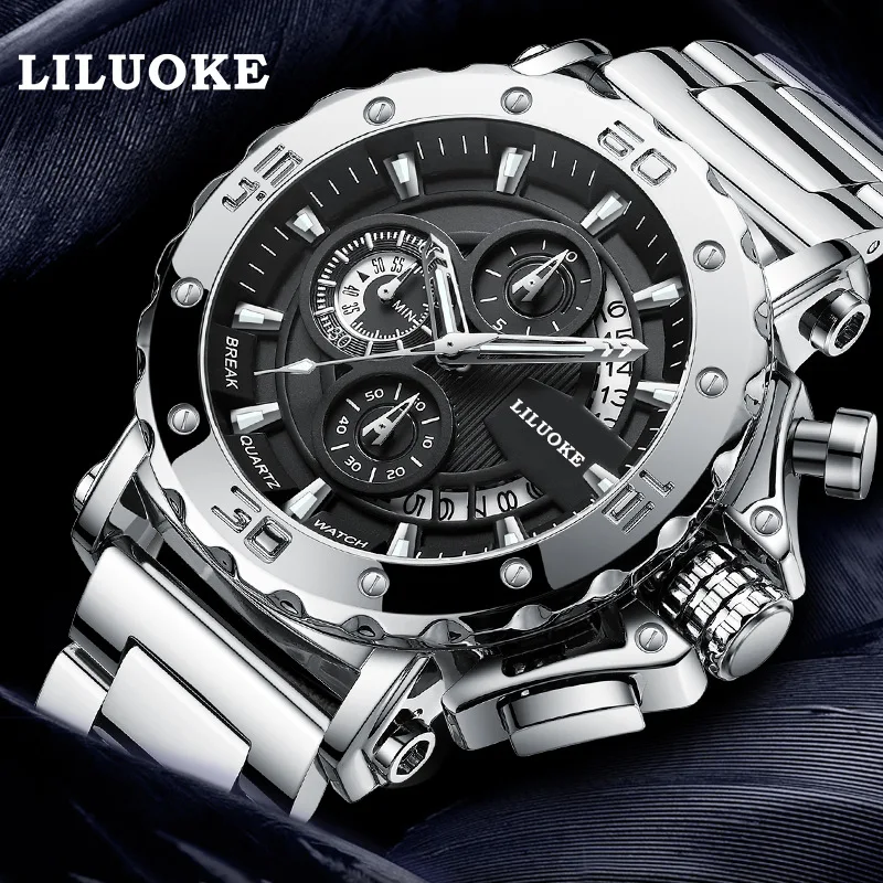 LILUOKE 9011 Men Watches Sport Waterproof Large Dial Watch Fashion Stainless Steel Chronograph Business Men's Wristwatch
LILUOKE 9011 Men Watches Sport Waterproof Large Dial Watch Fashion Stainless Steel Chronograph Business Men's Wristwatch