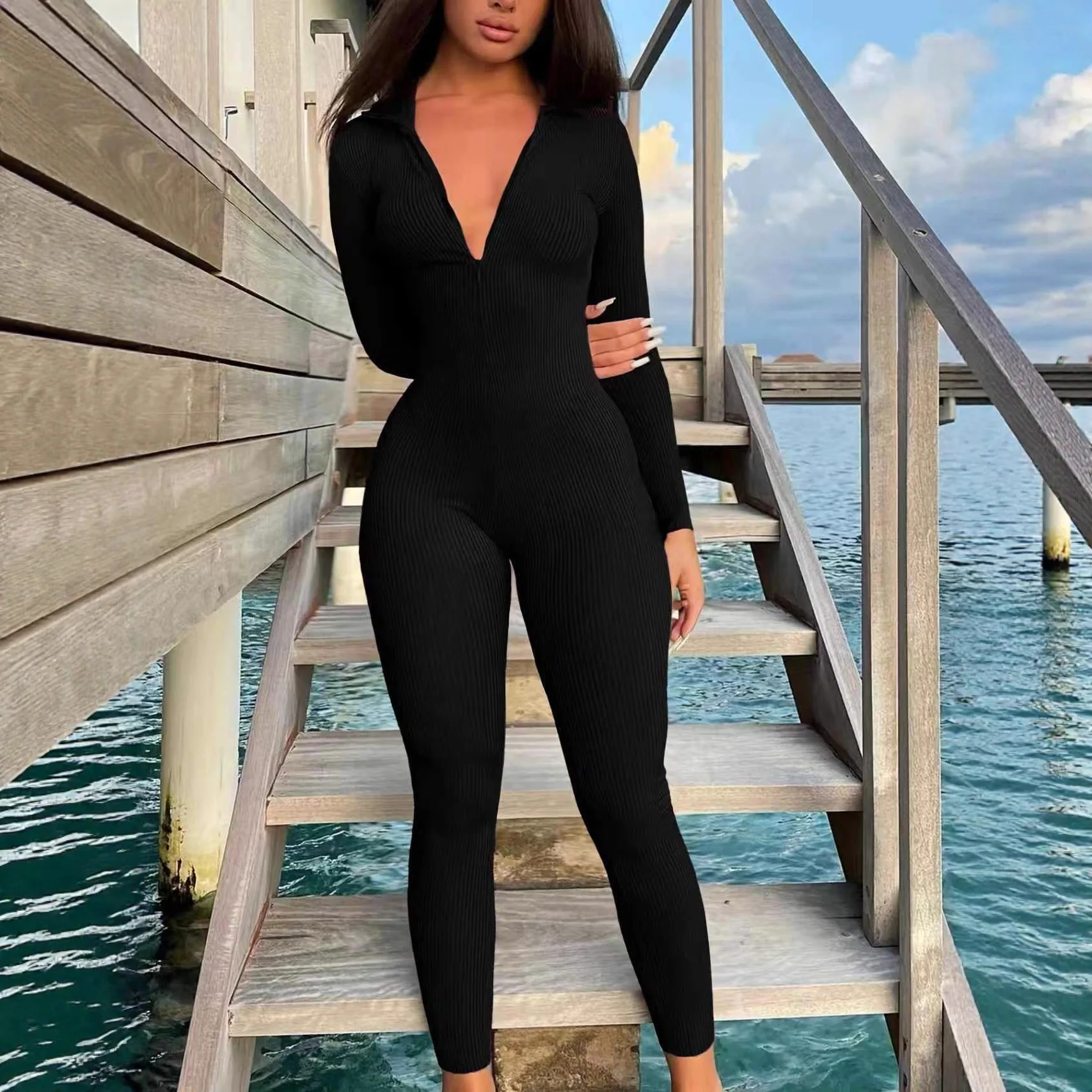 Spring Autumn Women's Casual Ribbed Zipper Sports Jumpsuit
Spring Autumn Women's Casual Ribbed Zipper Sports Jumpsuit