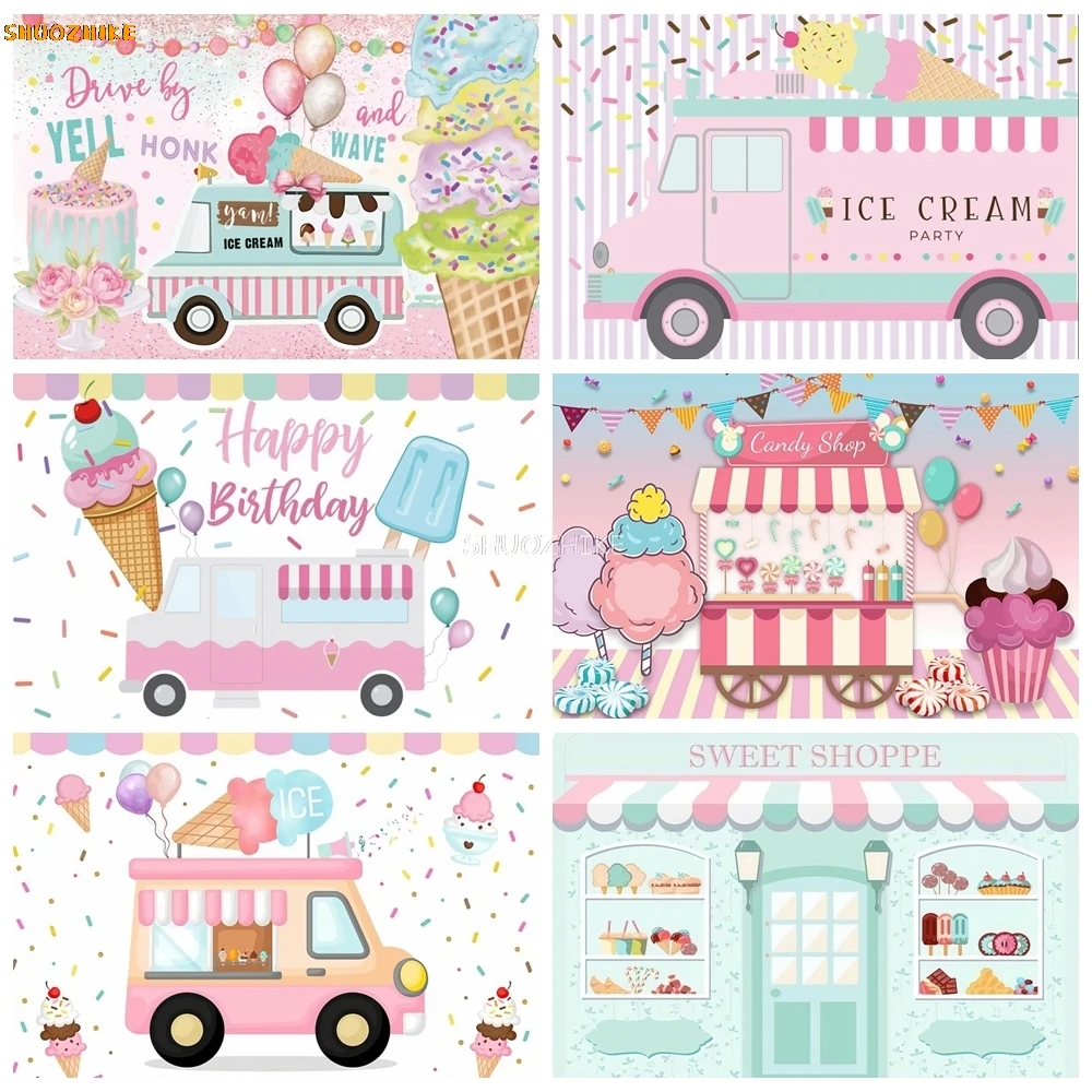 Ice Cream Party Photography Backdrop Pink Ice Cream Cart Kids Portrait Baby Shower Birthday Party Decoration Photo Background
Ice Cream Party Photography Backdrop Pink Ice Cream Cart Kids Portrait Baby Shower Birthday Party Decoration Photo Background