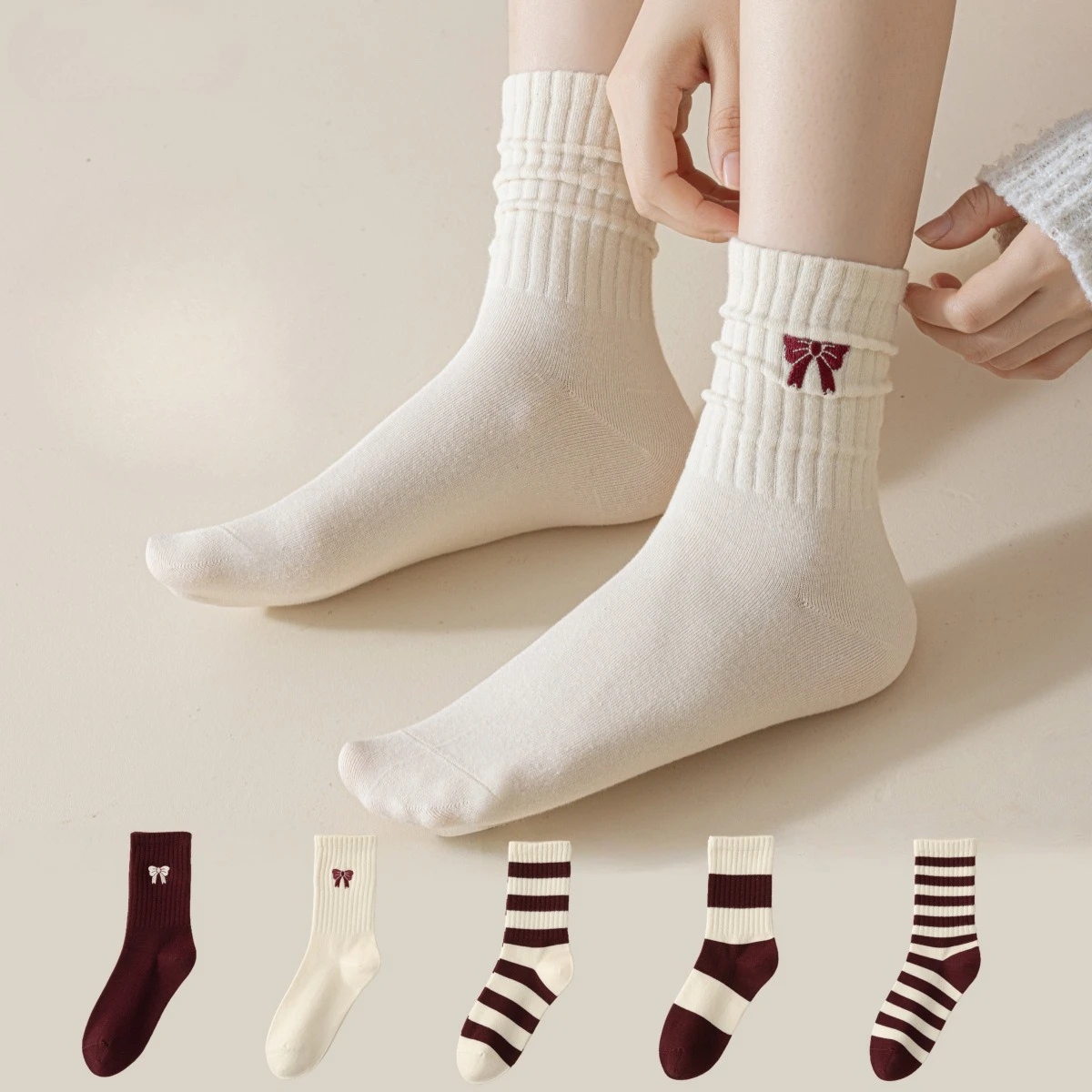 5 Pairs Women's Autumn Winter Red Mid-Calf Socks Breathable Bow-Tie Korean Style Cute Socks Christmas New Year Socks for Women 
5 Pairs Women's Autumn Winter Red Mid-Calf Socks Breathable Bow-Tie Korean Style Cute Socks Christmas New Year Socks for Women