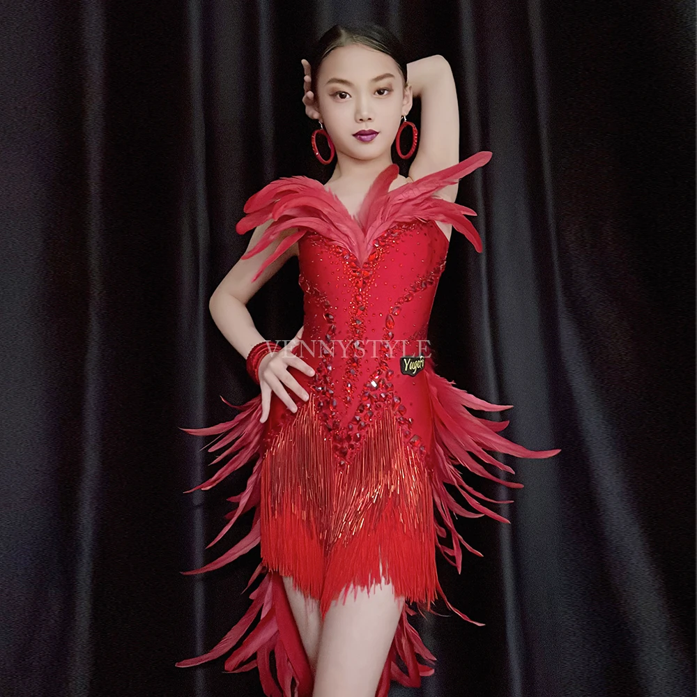 Vennystyle Latin dance performance costume Fire Red Feather dance competition professional ballroom dance costume
Vennystyle Latin dance performance costume Fire Red Feather dance competition professional ballroom dance costume