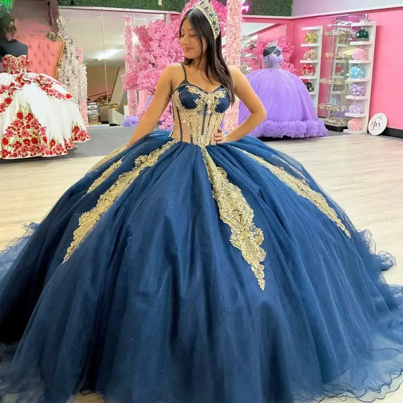 Customized Navy Blue Shiny Quinceanera Dresses Off The Shoulder Sequin Gold Appliques Lace Ball Gown Lace Up Vestidos De 15 Anos
Customized Navy Blue Shiny Quinceanera Dresses Off The Shoulder Sequin Gold Appliques Lace Ball Gown Lace Up Vestidos De 15 Anos