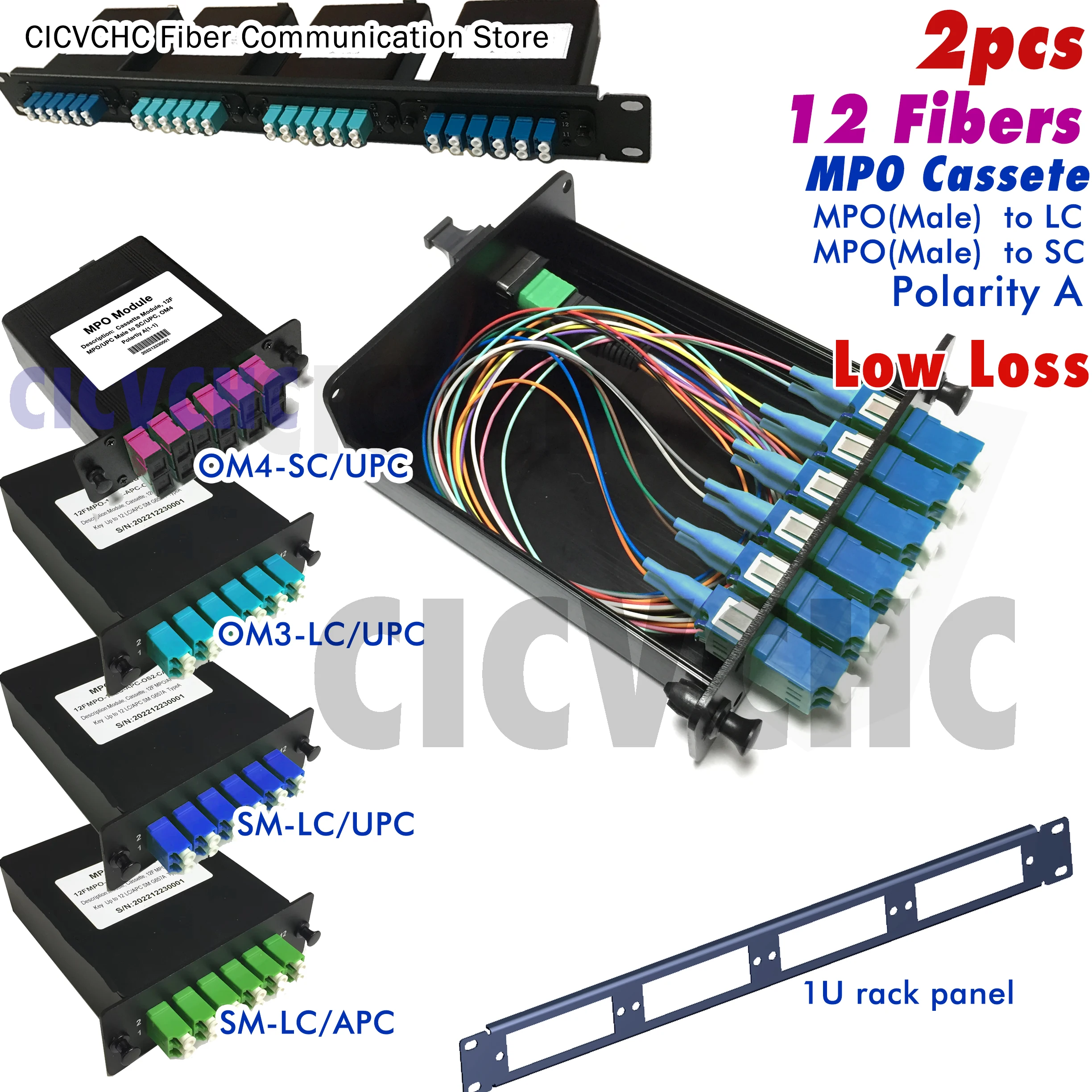 2pcs 12 Fibers MPO Male-SC LC Cassettes with SM, OM3, OM4, Module Aluminum shell, Removable panel
2pcs 12 Fibers MPO Male-SC LC Cassettes with SM, OM3, OM4, Module Aluminum shell, Removable panel