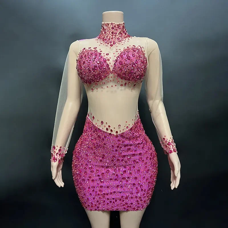 Crystal Performance Costume Diamond Elastic dress Female Singer Dancer Stage Luxury mini dress birthday party outfit
Crystal Performance Costume Diamond Elastic dress Female Singer Dancer Stage Luxury mini dress birthday party outfit