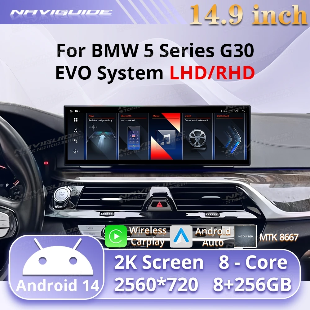 14.9" Android14 Wireless Carplay Android Auto For BMW 5 Series G30 G38 EVO System Car Multimedia Player Intelligent touch screen
14.9" Android14 Wireless Carplay Android Auto For BMW 5 Series G30 G38 EVO System Car Multimedia Player Intelligent touch screen