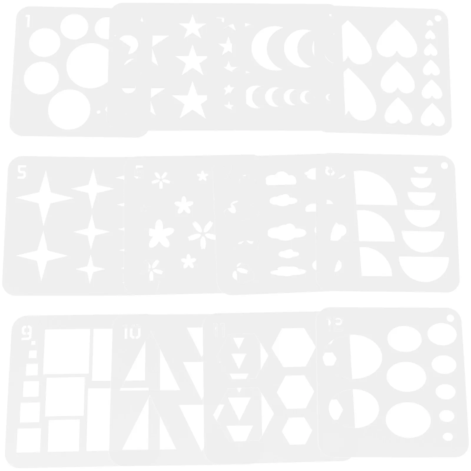 12Pcs Premium Geometric Stencil Sheets Irregular Pattern Templates for Art Painting Fabric Design Chalk Drawing
12Pcs Premium Geometric Stencil Sheets Irregular Pattern Templates for Art Painting Fabric Design Chalk Drawing