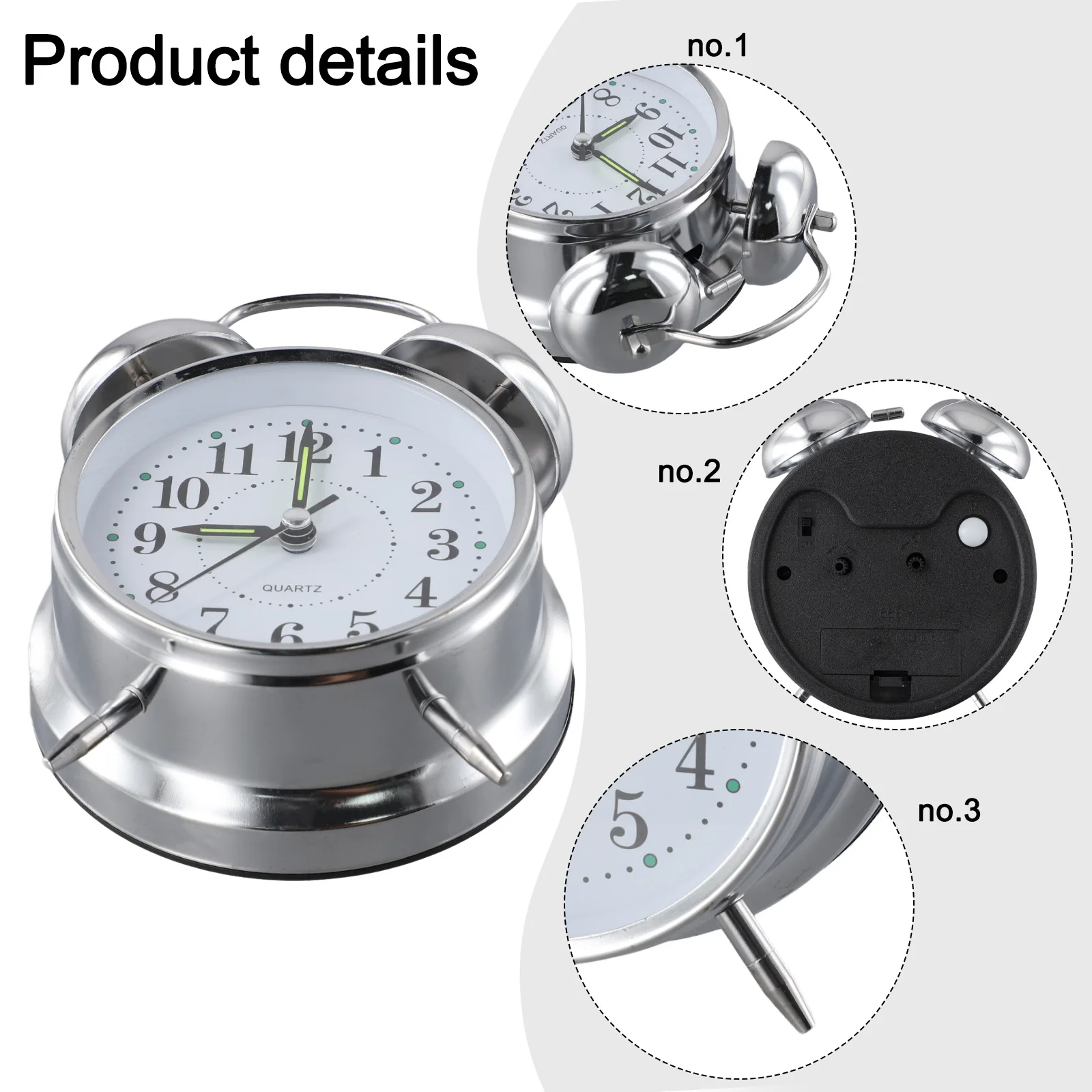 12.5*16.5*6.2cm Alarm Clock Alarm Clock Ring Clock Hot Sale Metal Electroplated New Retro Silver 100% Original
12.5*16.5*6.2cm Alarm Clock Alarm Clock Ring Clock Hot Sale Metal Electroplated New Retro Silver 100% Original