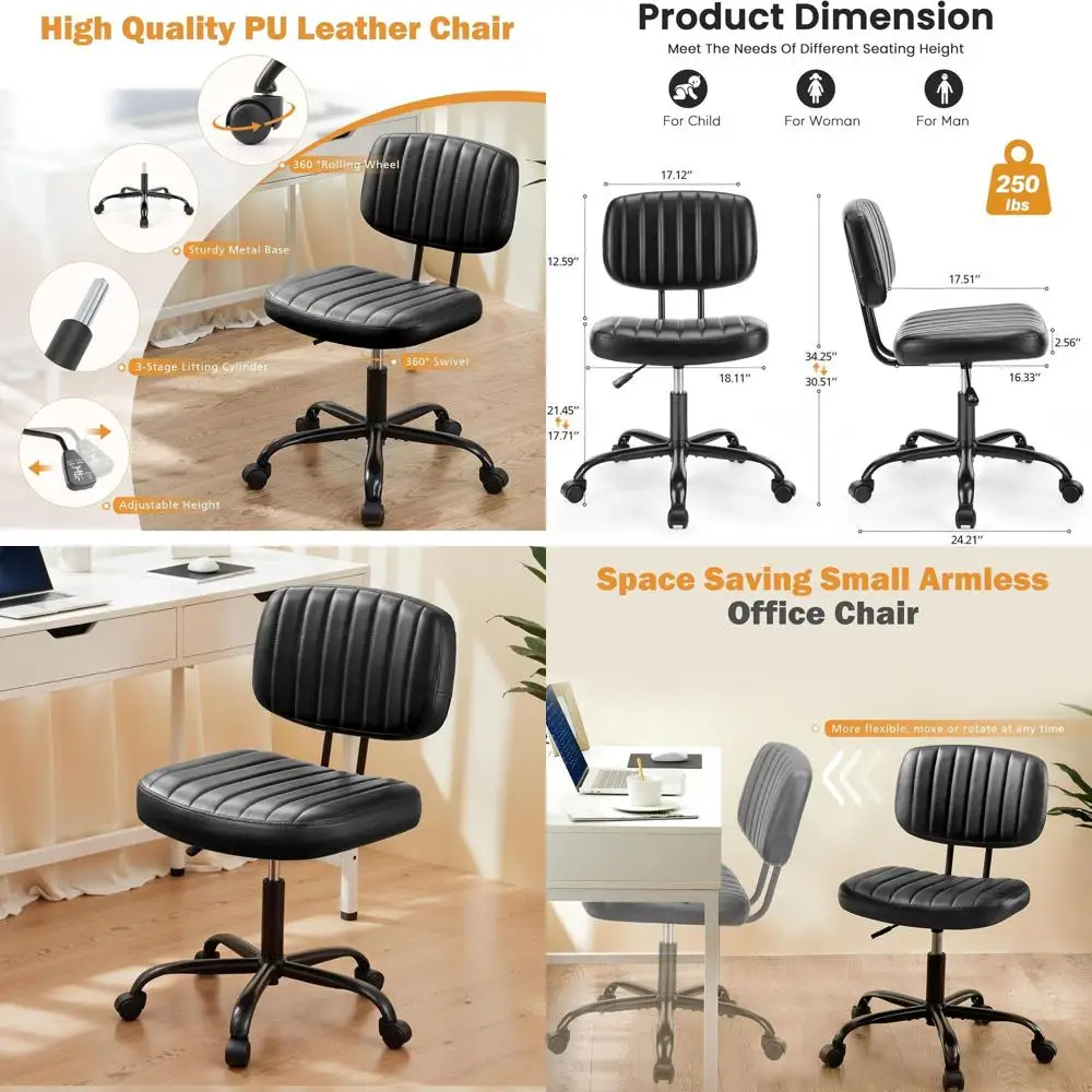 Ergonomic PU Leather Swivel Chair with Adjustable Height and Lumbar Support for Small Desk, Black
Ergonomic PU Leather Swivel Chair with Adjustable Height and Lumbar Support for Small Desk, Black