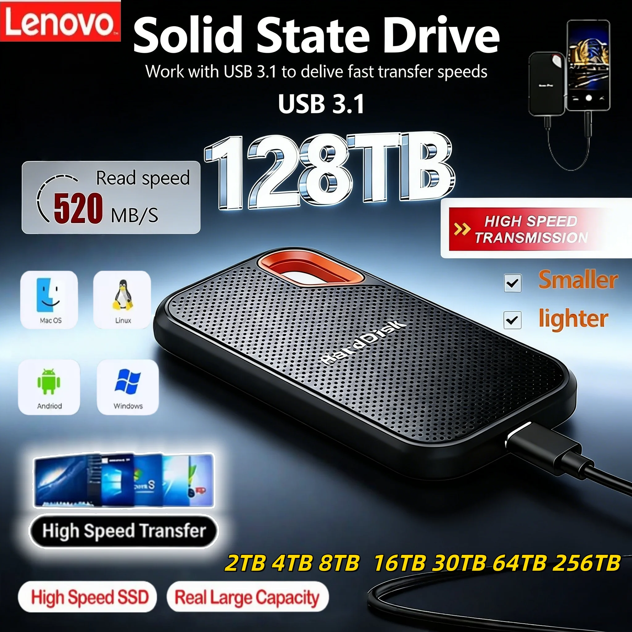 Внешний твердотельный накопитель Lenovo E60 Mobile SSD 1 ТБ, 2 ТБ, 256 ТБ, USB 3.1, высокоскоростной портативный SSD для ноутбуков, ПК, PS5
Внешний твердотельный накопитель Lenovo E60 Mobile SSD 1 ТБ, 2 ТБ, 256 ТБ, USB 3.1, высокоскоростной портативный SSD для ноутбуков, ПК, PS5