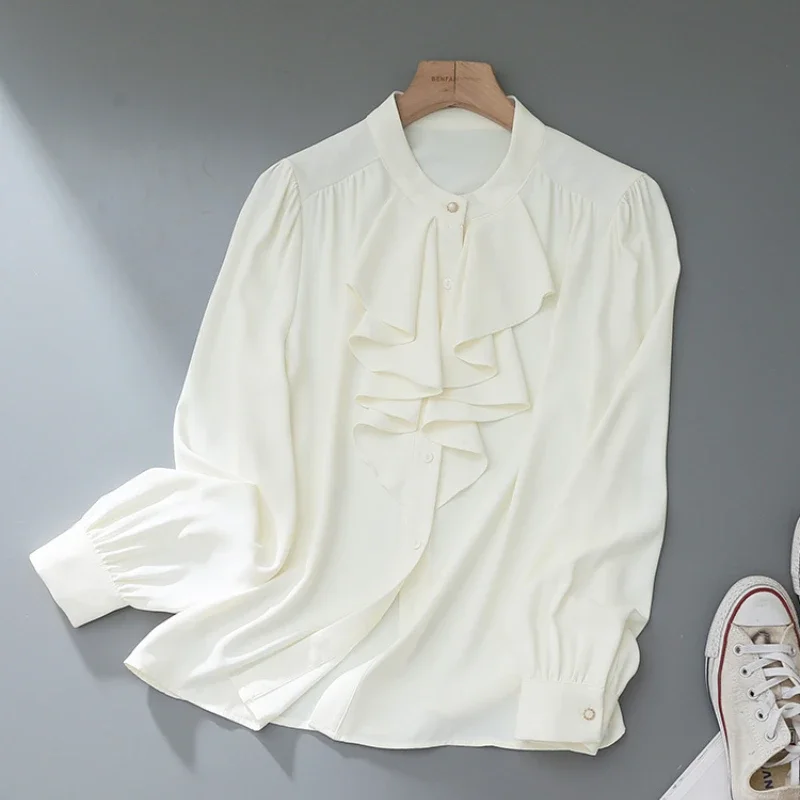 Chiffon Casual Women's Shirts Spring/summer New Solid Korean Clothing Sales Loose Long Sleeves Top Ruffles Women Blouses
Chiffon Casual Women's Shirts Spring/summer New Solid Korean Clothing Sales Loose Long Sleeves Top Ruffles Women Blouses