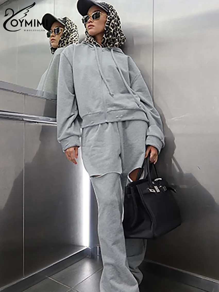Oymimi Elegant Grey Two Piece Set For Women Fashion Hooded Collar Long Sleeve Blouses And High Waisted Hollow Out Trousers Sets
Oymimi Elegant Grey Two Piece Set For Women Fashion Hooded Collar Long Sleeve Blouses And High Waisted Hollow Out Trousers Sets