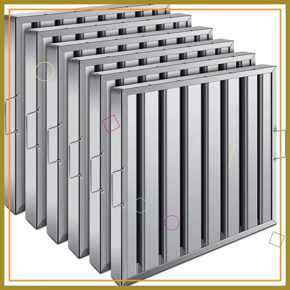 Commercial Hood Filters 19.5x19.5 Inch, 430 Stainless Steel, Pack of 6, 7 Grooves for Grease Exhaust
Commercial Hood Filters 19.5x19.5 Inch, 430 Stainless Steel, Pack of 6, 7 Grooves for Grease Exhaust