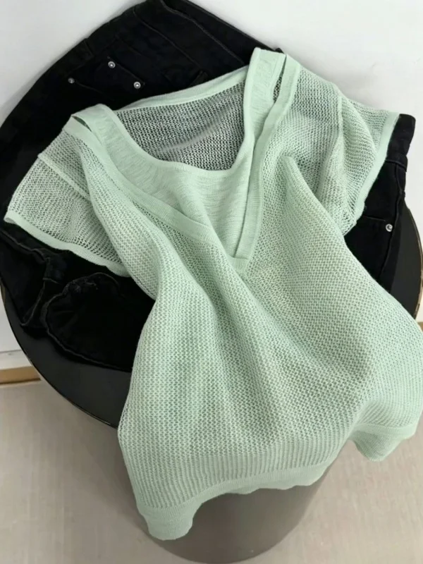 Outlet Exclusive Slimming Mint Green Hollow Knitted Short Sleeve Women's Top Breathable Versatile Korean Style Summer Fashion
Outlet Exclusive Slimming Mint Green Hollow Knitted Short Sleeve Women's Top Breathable Versatile Korean Style Summer Fashion