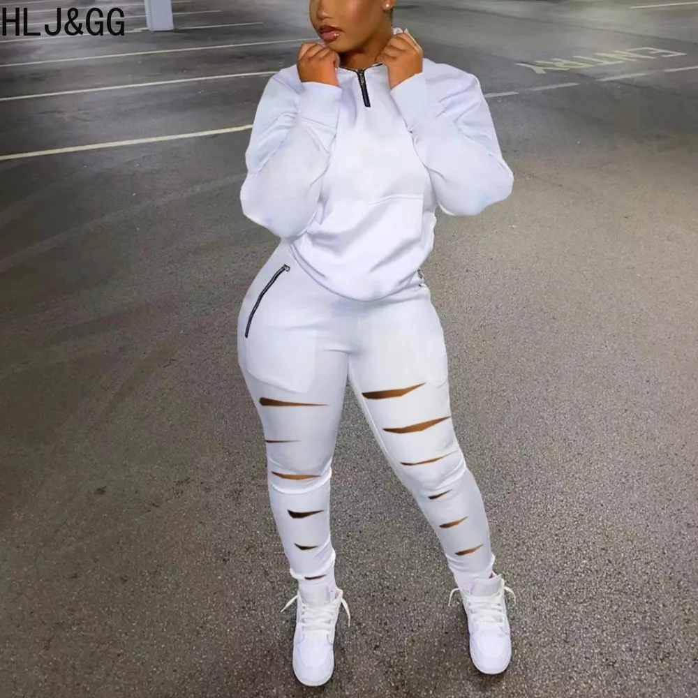 HLJ&GG Autumn Winter Women Tracksuits Women Round Neck Long Sleeve Top And Hole Pants Casual Female Solid Matching 2pcs Outfits
HLJ&GG Autumn Winter Women Tracksuits Women Round Neck Long Sleeve Top And Hole Pants Casual Female Solid Matching 2pcs Outfits