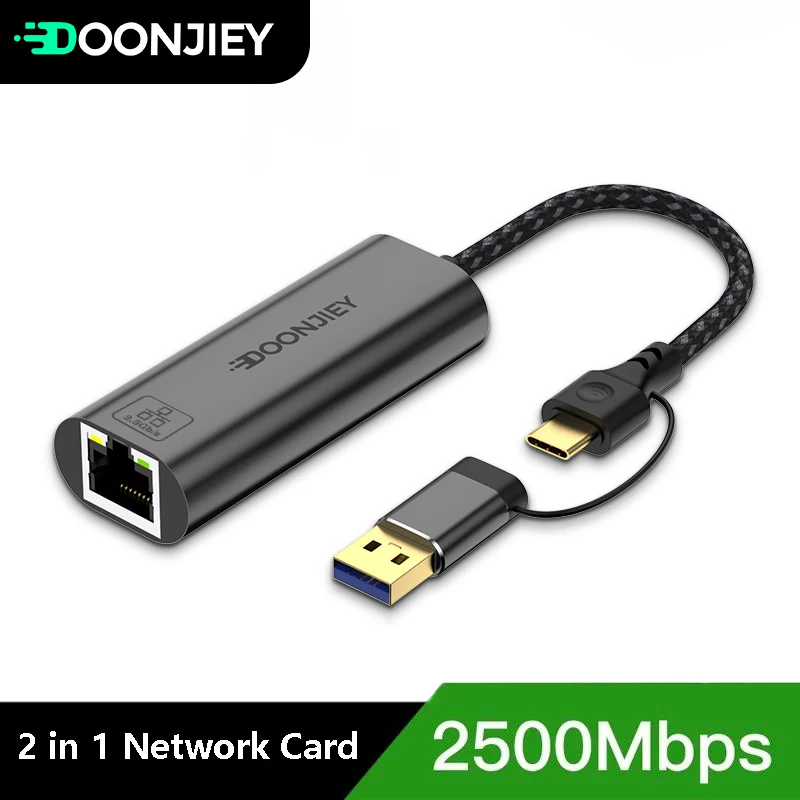 2.5G USB Ethernet Adapter 2500Mbps USB3.0 Type C to RJ45 Lan Wired Ethernet Gigabit Adapter Network Card for MacBook iPad Pro
2.5G USB Ethernet Adapter 2500Mbps USB3.0 Type C to RJ45 Lan Wired Ethernet Gigabit Adapter Network Card for MacBook iPad Pro