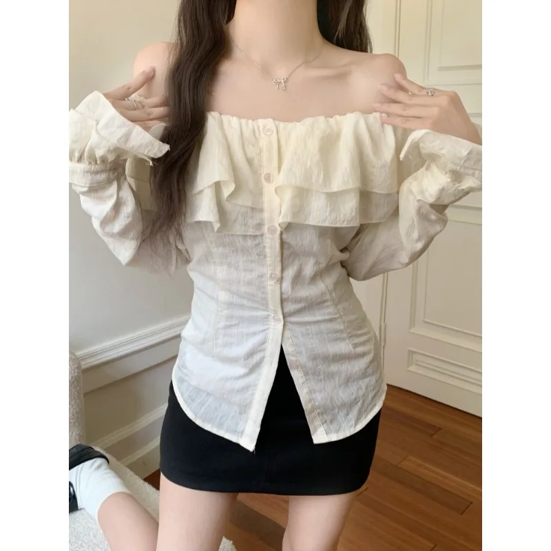 Spring Off Shoulder Fashion Women Shirt New Elegant Long Sleeve Sweet Ruffled Blouse Female Blusas Slim Fit Casual Simple Tops
Spring Off Shoulder Fashion Women Shirt New Elegant Long Sleeve Sweet Ruffled Blouse Female Blusas Slim Fit Casual Simple Tops