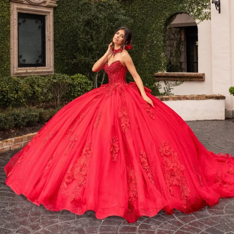 Red Shiny Ball Gown Quinceanera Dresses Applique Flower Beading Crystal Bow Tiered Tull Corset Off The Shoulder Sweet 16 dress
Red Shiny Ball Gown Quinceanera Dresses Applique Flower Beading Crystal Bow Tiered Tull Corset Off The Shoulder Sweet 16 dress