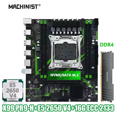 2025 새로운 MACHINIST X99 PR9-H 마더보드 세트 키트, Intel LGA2011-3 Xeon E5 2650 V4 CPU + DDR4 1*16GB 2133MHz RAM 메모리 NVME