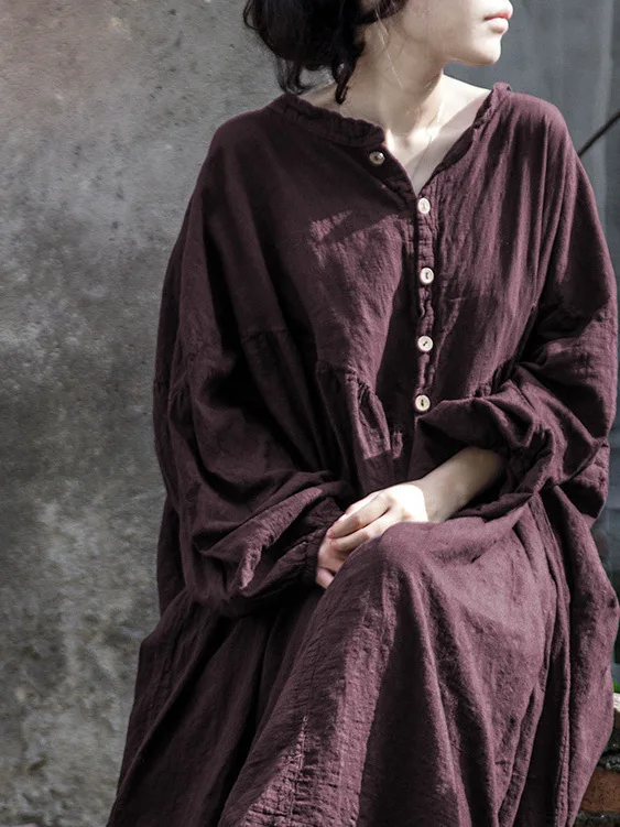 Retro Artistic Cotton Linen Long Sve Dr Bell Sve Design Button Splicing Robe High Waist Loose Fit Autumn New Arrival
Retro Artistic Cotton Linen Long Sve Dr Bell Sve Design Button Splicing Robe High Waist Loose Fit Autumn New Arrival