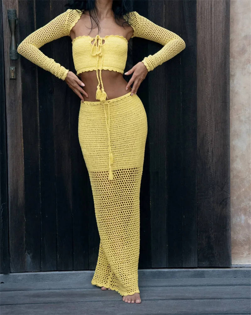 3 Pieces Set Swimwear Hot Outfits Knit Swimsuit Beach Bikini Cover-ups Summer Sexy Long Sleeve Maxi Dress Women Club Party
3 Pieces Set Swimwear Hot Outfits Knit Swimsuit Beach Bikini Cover-ups Summer Sexy Long Sleeve Maxi Dress Women Club Party