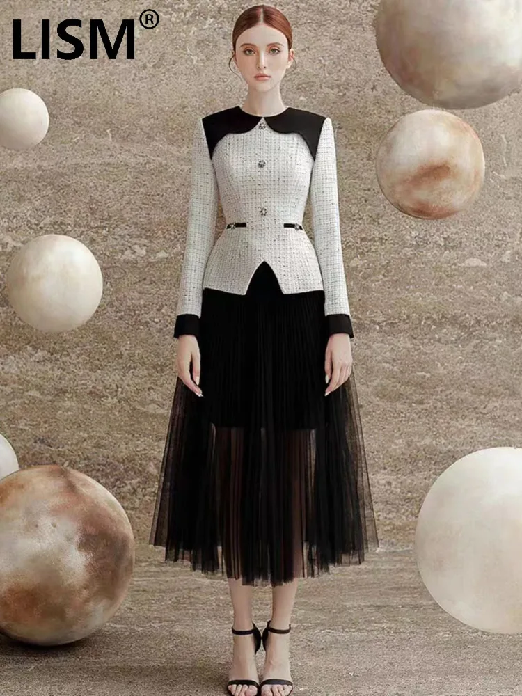 LISM Fashion Women's 2 Pcs Set O-neck Patchwork Contrast Color Waist Tops Gauze Inside Liner Skirt Elegant Suit 2024 Autumn Nwe
LISM Fashion Women's 2 Pcs Set O-neck Patchwork Contrast Color Waist Tops Gauze Inside Liner Skirt Elegant Suit 2024 Autumn Nwe