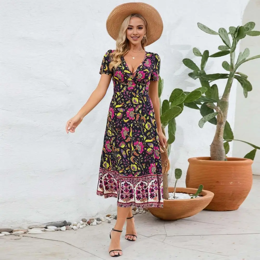 Bohemian Midi Dress Loose Fit Dress Bohemian Print V Neck Summer Dress with Patchwork Hem for Women Retro Style Mid-calf Length
Bohemian Midi Dress Loose Fit Dress Bohemian Print V Neck Summer Dress with Patchwork Hem for Women Retro Style Mid-calf Length