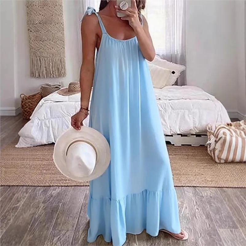 Simple Style Solid Women's Sexy Strap Dress Summer Leisure Beach Vacation Loose A-line Dresses Ladies Fashion Basic Vestidos
Simple Style Solid Women's Sexy Strap Dress Summer Leisure Beach Vacation Loose A-line Dresses Ladies Fashion Basic Vestidos