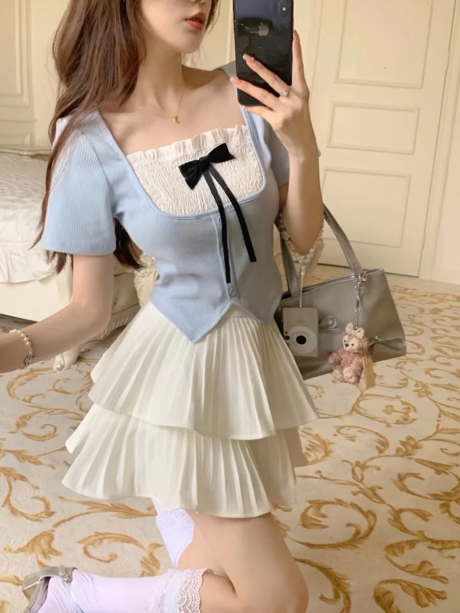 Ballet Style Short Sleeve Top And Cake Skirt Set Women's Summer Sweet Style Fake Two-Piece Outfit Fluffy Skirt Two-Piece Set
Ballet Style Short Sleeve Top And Cake Skirt Set Women's Summer Sweet Style Fake Two-Piece Outfit Fluffy Skirt Two-Piece Set