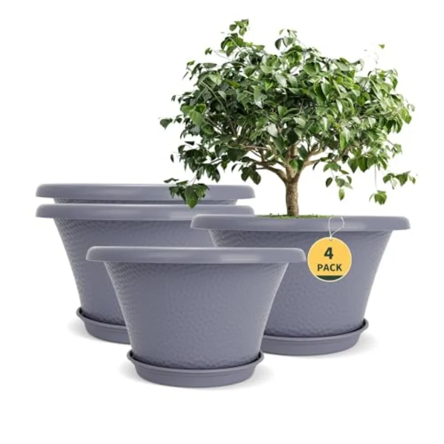 12 Inch Large Planter Pot for Plants Indoor Outdoor, 4 Pack Plastic Flower Pots with Drainage Hole and Tray, Modern Decorative
12 Inch Large Planter Pot for Plants Indoor Outdoor, 4 Pack Plastic Flower Pots with Drainage Hole and Tray, Modern Decorative