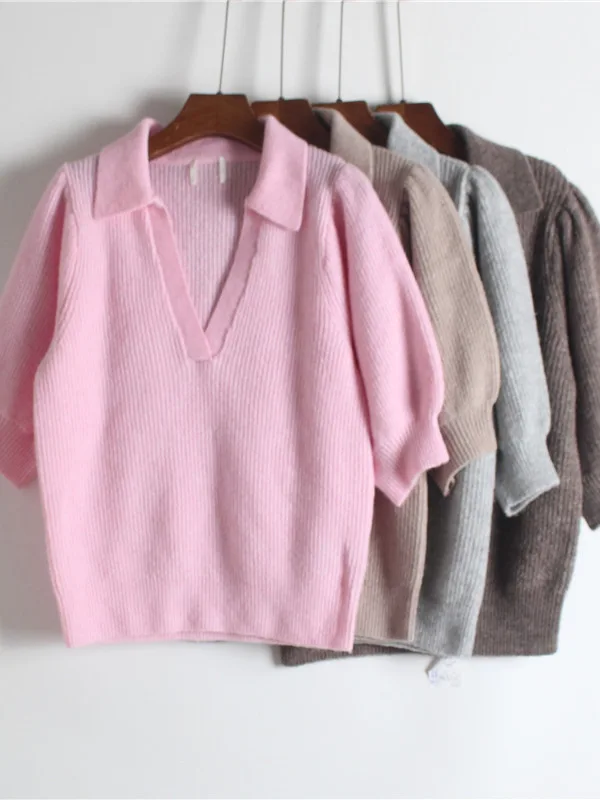 Spring Autumn Pure Color Simple Lantern Sve Turn-down Collar Ele Knitted Sweater Women's Overhead Clothing
Spring Autumn Pure Color Simple Lantern Sve Turn-down Collar Ele Knitted Sweater Women's Overhead Clothing