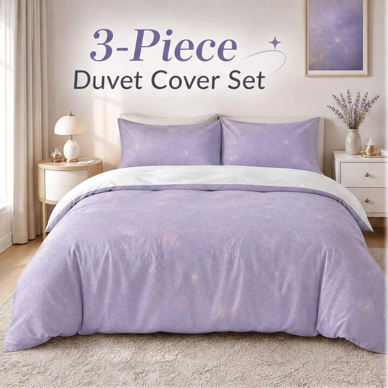 3PCS Duvet Cover, 1 Duvet + 2 Pillowcases (Without Filler), Pink Purple Starry Cherry Blossom Dreamy Theme, Soft Comfortable
3PCS Duvet Cover, 1 Duvet + 2 Pillowcases (Without Filler), Pink Purple Starry Cherry Blossom Dreamy Theme, Soft Comfortable