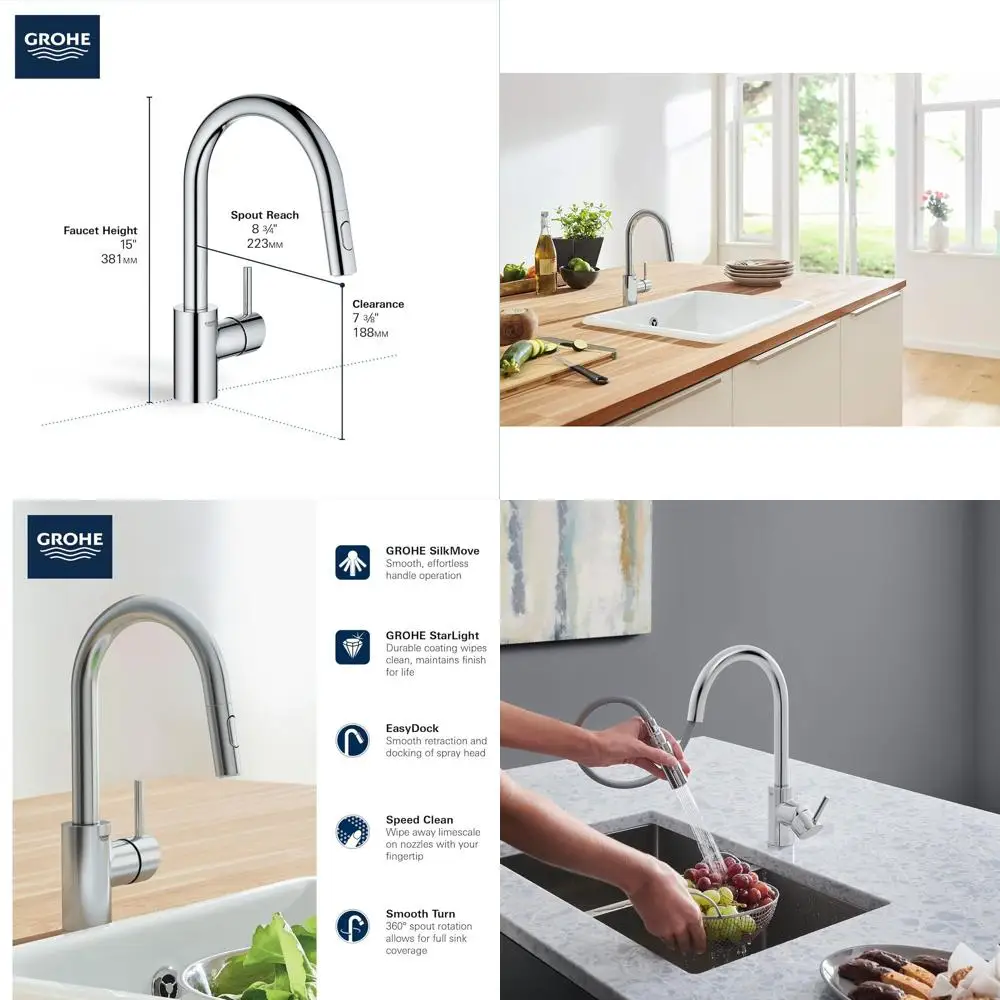 Выдвижной кухонный смеситель с распылителем, 1,75 галлонов в минуту, хромированная отделка
Выдвижной кухонный смеситель с распылителем, 1,75 галлонов в минуту, хромированная отделка