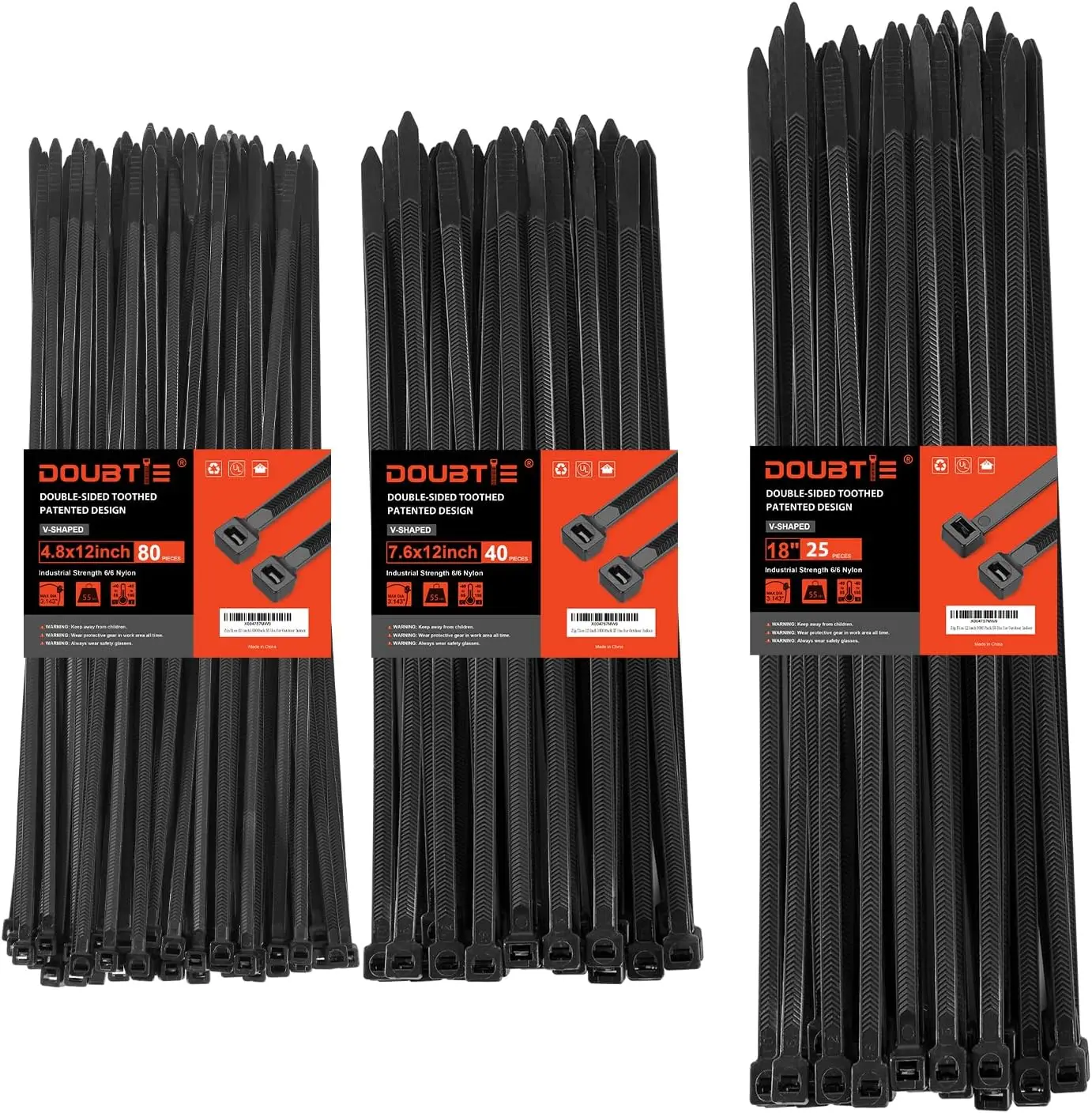 Heavy Duty Zip Ties 12+12+18 Inch Double Sided with 200 LBS Tensile Strength for Indoor Outdoor Use (150 Pack)
Heavy Duty Zip Ties 12+12+18 Inch Double Sided with 200 LBS Tensile Strength for Indoor Outdoor Use (150 Pack)