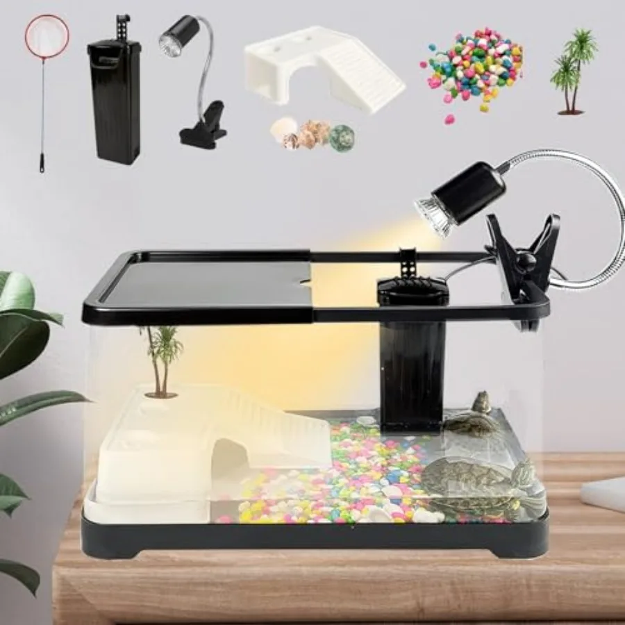 Turtle Tank Starter Kit, Upgraded Aquarium Fish Tank Kit with Filter, Fish Net, Reptile Habitat with Adjustable UV Lamp and Lid
Turtle Tank Starter Kit, Upgraded Aquarium Fish Tank Kit with Filter, Fish Net, Reptile Habitat with Adjustable UV Lamp and Lid
