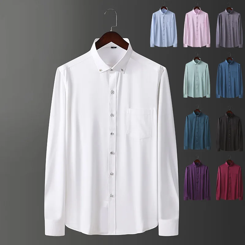 H34 business solid color breathable shirt fashionable temperament dress top men's long-sleeved white cardigan shirt
H34 business solid color breathable shirt fashionable temperament dress top men's long-sleeved white cardigan shirt