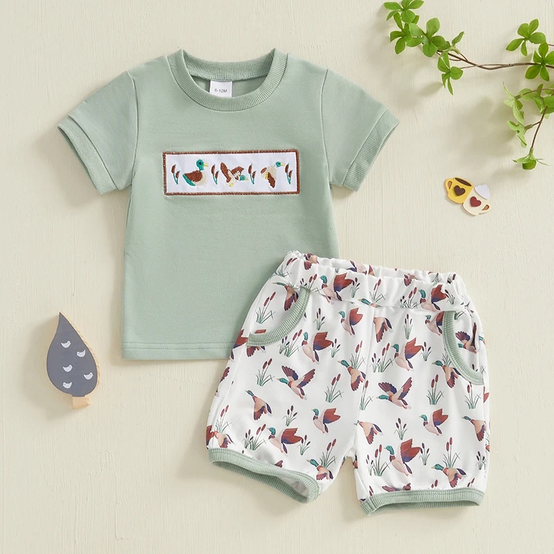 Cute Baby Boys Summer Outfits Duck Embroidery Short Sleeves T-Shirt Elastic Camouflage Shorts Set for 2 Piece Boys Clothes Set
Cute Baby Boys Summer Outfits Duck Embroidery Short Sleeves T-Shirt Elastic Camouflage Shorts Set for 2 Piece Boys Clothes Set