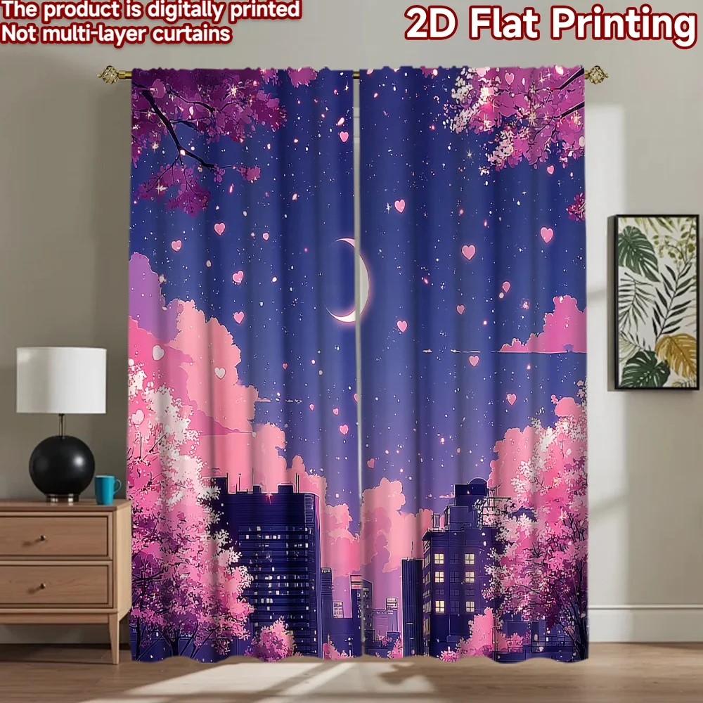 2D flat printing 2pcs Curtains Anime City Pink Hearts Moon Digital Printed Polyester Drapes Family Party Use for New Year and
2D flat printing 2pcs Curtains Anime City Pink Hearts Moon Digital Printed Polyester Drapes Family Party Use for New Year and