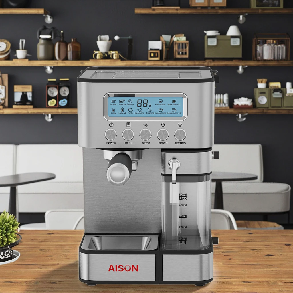 Роскошная современная домашняя электрическая эспрессо-машина из нержавеющей стали для жилых помещений с кувшином для молока
Роскошная современная домашняя электрическая эспрессо-машина из нержавеющей стали для жилых помещений с кувшином для молока