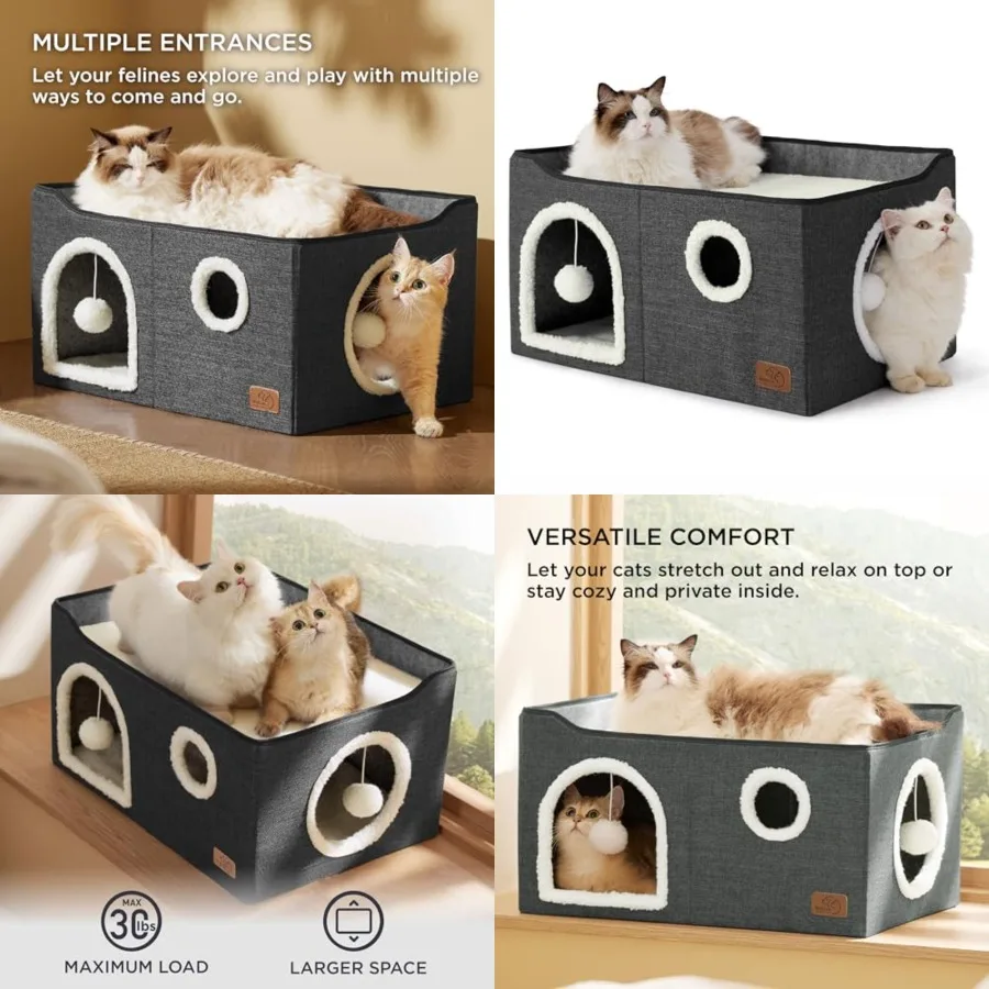 Large Cat Beds for Indoor Cats - Extra Wide Cat Cube House for Small Pet with Fluffy Ball Hanging and Scratch Pad, Foldable Pet
Large Cat Beds for Indoor Cats - Extra Wide Cat Cube House for Small Pet with Fluffy Ball Hanging and Scratch Pad, Foldable Pet